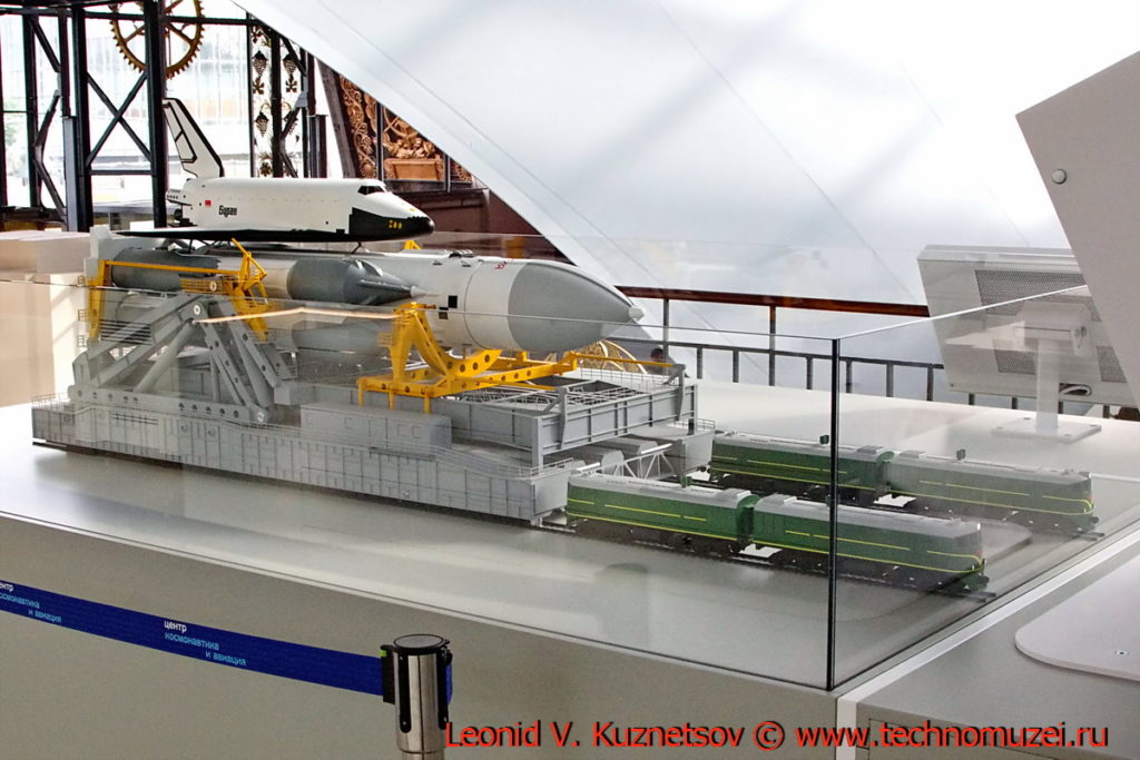 Комплекс Энергия-Буран на стартовой платформе в павильоне Космос на ВДНХ