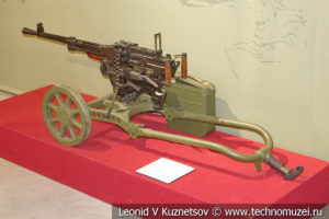 Модернизированный 7,62-мм станковый пулемёт Горюнова СГМ образца 1943 годана станке Малиновского/Сидоренко в музее отечественной военной истории в Падиково
